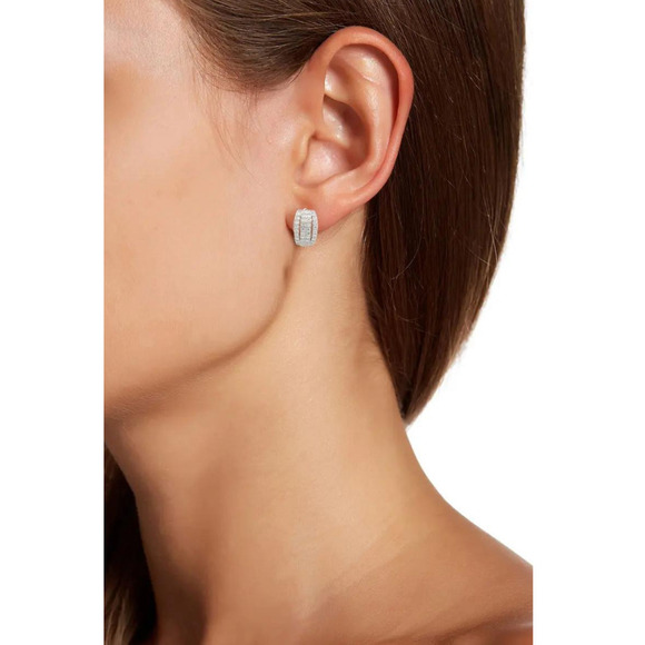 Sterling silver 925 cubic zirconia Huggie Hoop Earrings  Pave  Diamond Crystals - Picture 5 of 5